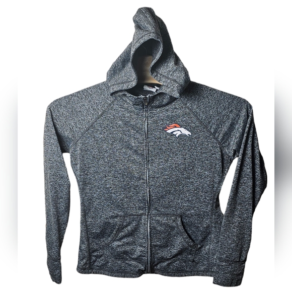 NFL Authentic Denver Broncos Women's Full Zip Jacket Gray Mock Neck Hooded Large - Picture 6 of 15
